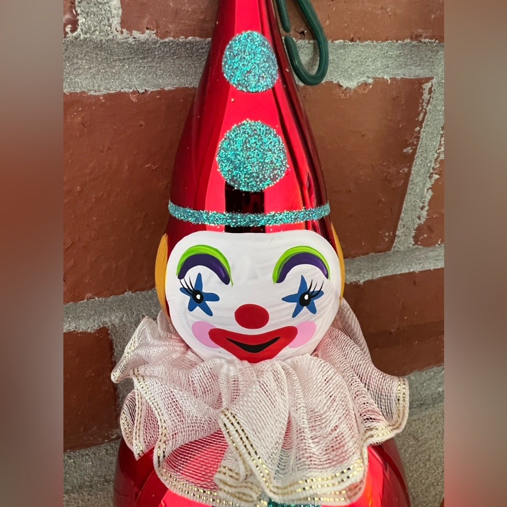 Bombay Company Glass Christmas Ornament Vintage Red Clown NWT Flaw Please Read